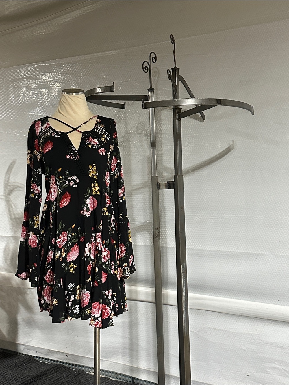 Umgee Pink and Green Floral Long Sleeve Mini Dress